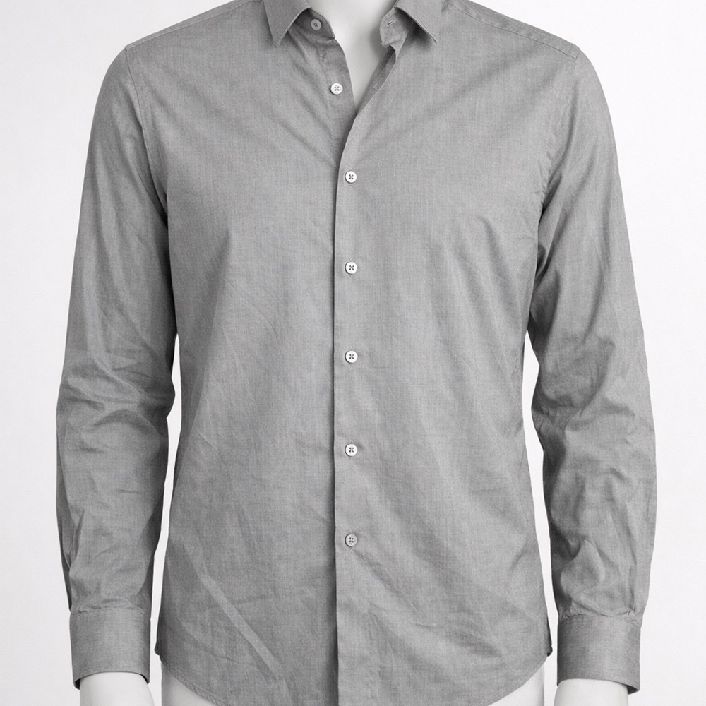 Express 1MX Men's Modern Fit Gray Dress Shirt 16-16.5 Cotton Blend Long Sleeve